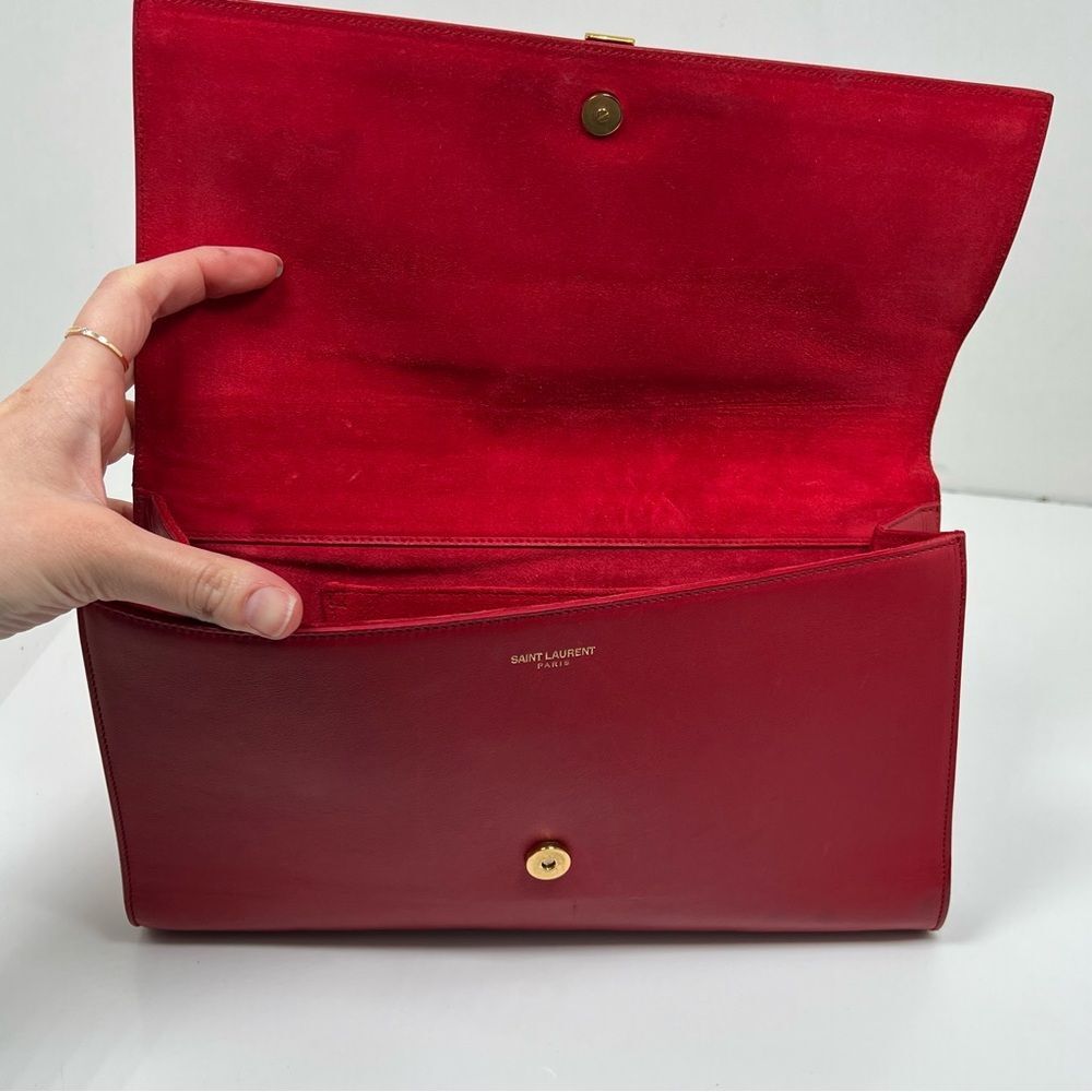 Yves Saint Laurent Clutch Bag Red Leather Gold Hardware - Picture 9 of 13
